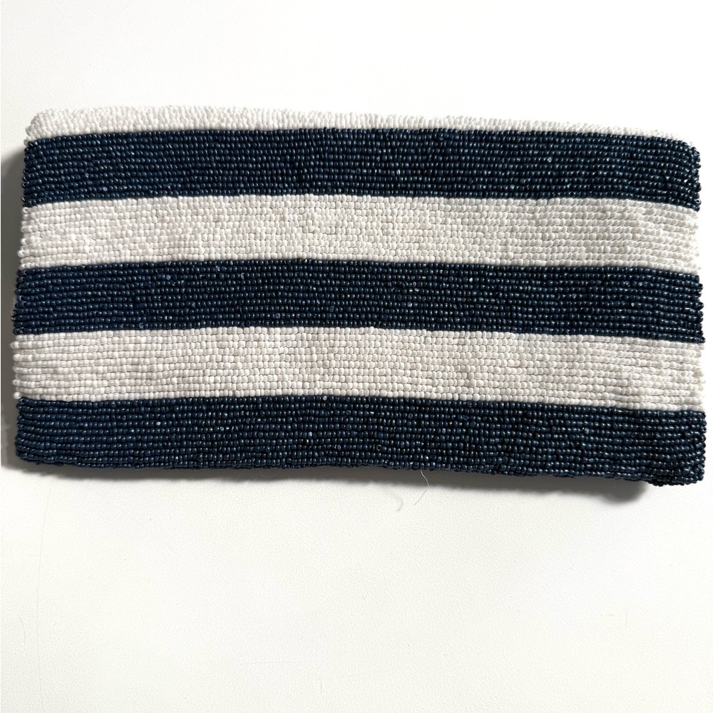 Hand Beaded Preppy Nautical Stripe Foldover Clutch - Picture 2 of 5
